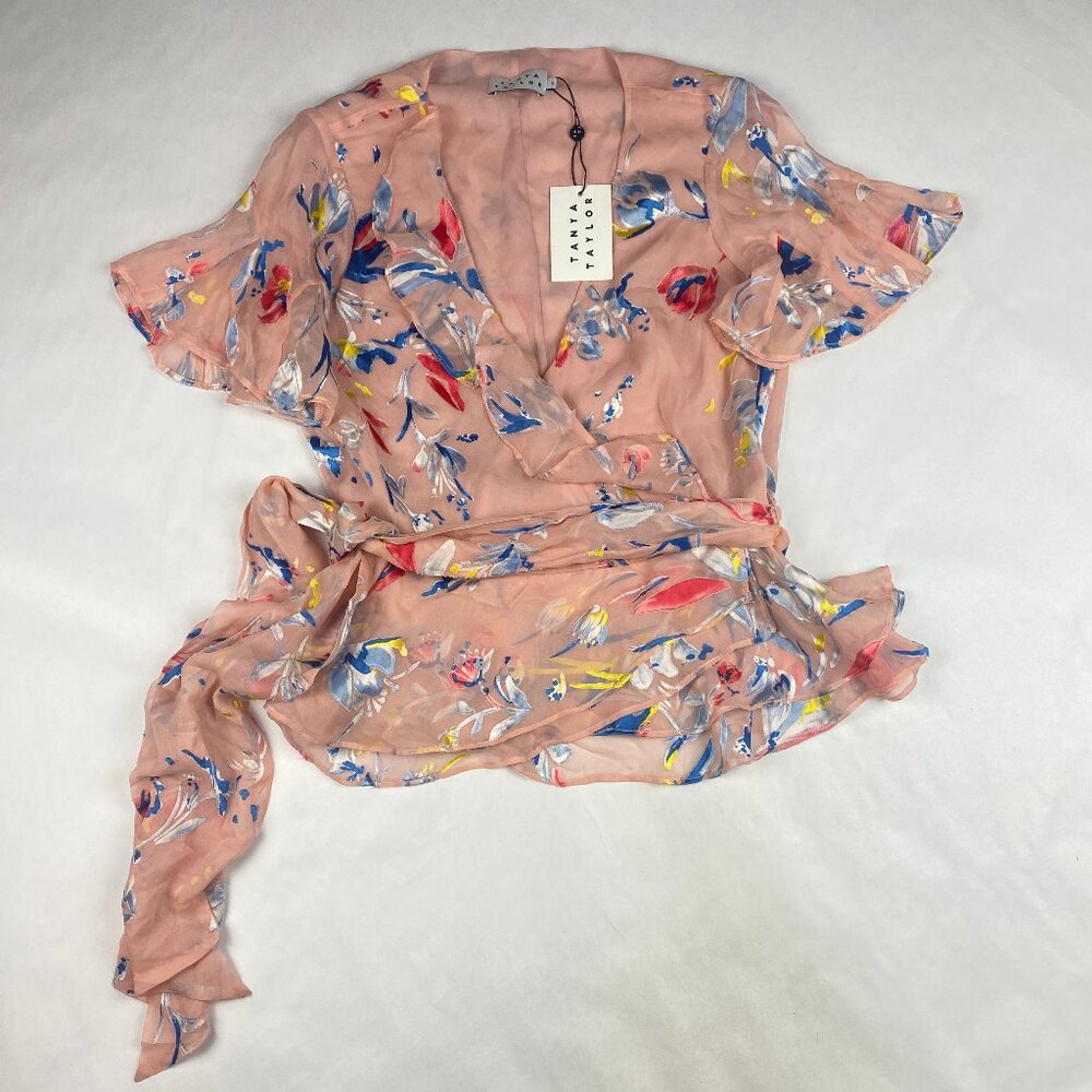 NWT Tanya Taylor Bianka Top Women's 2 Pink Silk Blend Ruffle